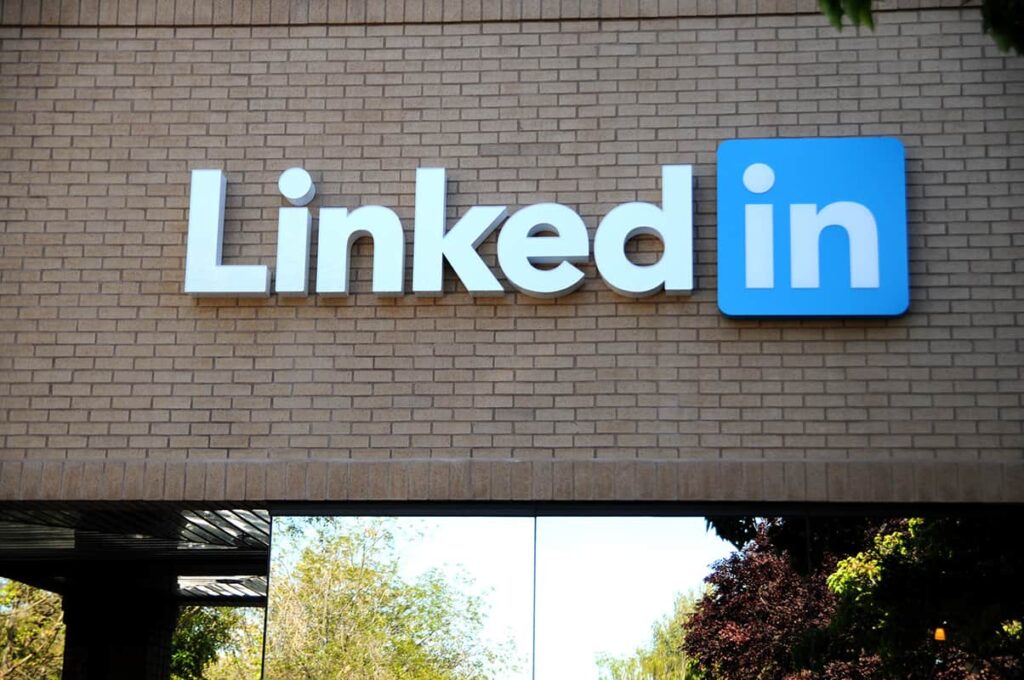 Linked In logo on the front of a building