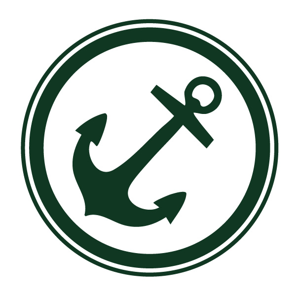 a green anchor silhouette surrounded by two concentric circles